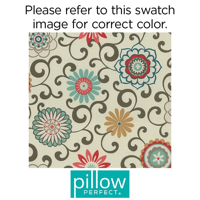 Pillow Perfect Bright Floral Indoor/Outdoor Tufted Wicker Seat Cushion With Ties, 2 Count, 17" x 17.5", Blue/Brown Pom Pom Play - Image 4